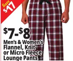 Ocean State Job Lot Men's & Women's Flannel, Knit or Micro Fleece Lounge Pants offer