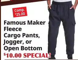 Ocean State Job Lot Famous Maker Fleece Cargo Pants, Jogger, or Open Bottom offer