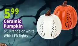 Ocean State Job Lot LED Ceramic Pumpkin with Decorative Cutouts offer