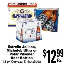 Rancho Markets Estrella Jalisco, Michelob Ultra or Polar Pilsener Beer Bottles offer