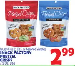 Bravo Supermarkets SNACK FACTORY PRETZEL CRISPS 7.2 Oz. Bag offer