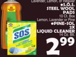 Bravo Supermarkets S. O. S. STEEL WOOL PADS 10 Ct. Box PINE-SOL 2X LIQUID CLEANER offer