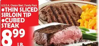 Bravo Supermarkets THIN SLICED SIRLOIN TIP, CUBED STEAK offer