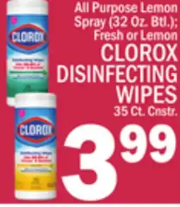 C Town CLOROX DISINFECTING WIPES 35 Ct. Cnstr offer