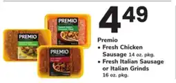 ACME Premio Fresh Chicken Sausage 14 oz. pkg., Fresh Italian Sausage or Italian Grinds 16 oz. pkg offer
