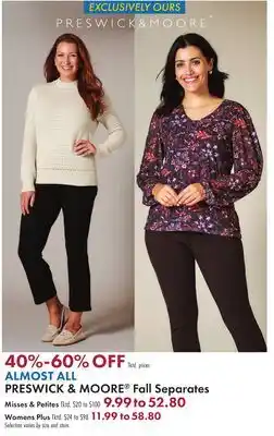 Boscov's ALL PRESWICK & MOORE Fall Separates offer