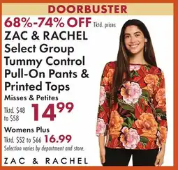 Boscov's ZAC & RACHEL Select Group Tummy Control Pull-On Pants & Printed Tops offer