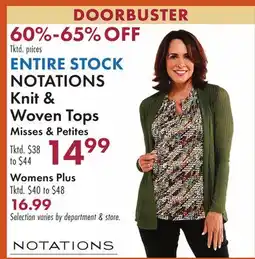 Boscov's ENTIRE STOCK NOTATIONS Knit & Woven Tops offer
