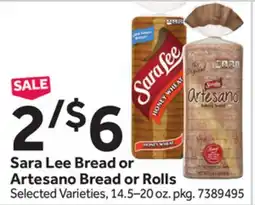 Stop&Shop Sara Lee Bread or Artesano Bread or Rolls offer