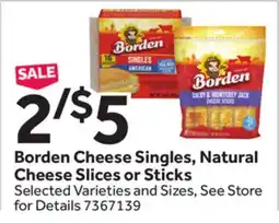 Stop&Shop Borden Cheese Singles, Natural Cheese Slices or Sticks offer