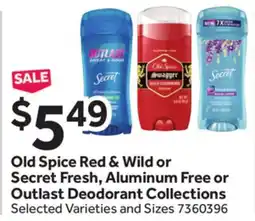 Stop&Shop Old Spice Red & Wild or Secret Fresh, Aluminum Free or Outlast Deodorant Collections offer