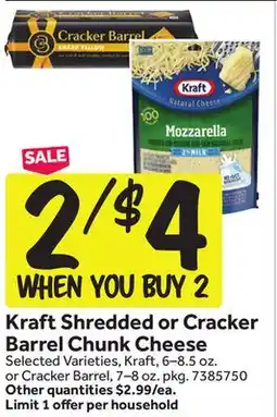 Stop&Shop Kraft Shredded or Cracker Barrel Chunk Cheese offer