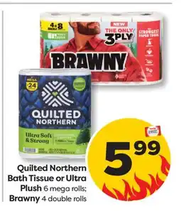 Weis Markets Quilted Northern Bath Tissue or Ultra Plush 6 mega rolls Brawny 4 double rolls offer