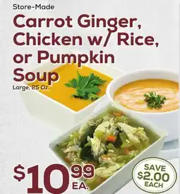 DeCicco & Sons Carrot Ginger, Chicken w/Rice, or Pumpkin Soup offer