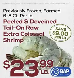 DeCicco & Sons Peeled & Deveined Tail-On Raw Extra Colossal Shrimp offer