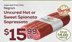 DeCicco & Sons Negroni Uncured Hot or Sweet Spianata Sopressata offer