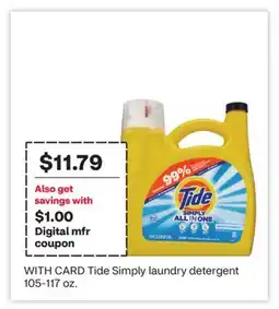CVS Tide Simply laundry detergent 105-117 oz offer