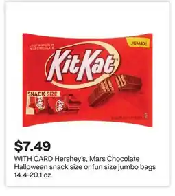 CVS Hershey's, Mars Chocolate Halloween snack size or fun size jumbo bags 14.4-20.1 oz offer