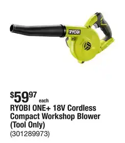 The Home Depot RYOBI ONE+ 18V Cordless Compact Workshop Blower (Tool Only) offer