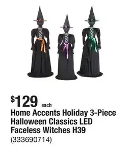The Home Depot Home Accents Holiday 3-Piece Halloween Classics LED Faceless Witches H39 offer