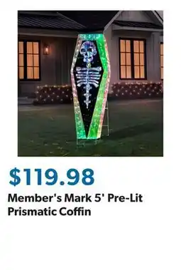 Sam's Club Member's Mark 5' Pre-Lit Prismatic Coffin offer
