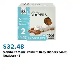 Sam's Club Member's Mark Premium Baby Diapers, Sizes: Newborn - 8 offer