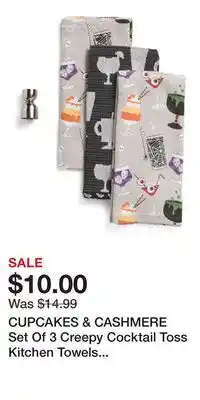 TJ Maxx CUPCAKES & CASHMERE Set Of 3 Creepy Cocktail Toss Kitchen Towels Set With Cocktail Jigger offer