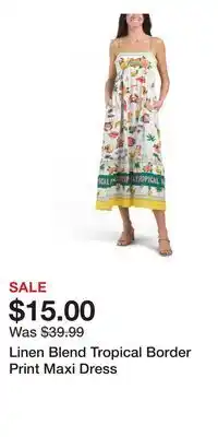 TJ Maxx Linen Blend Tropical Border Print Maxi Dress offer