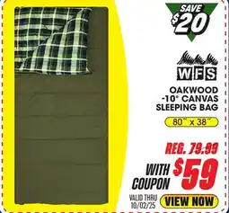 Big 5 World Famous Sports Oakwood -10° Canvas Sleeping Bag offer
