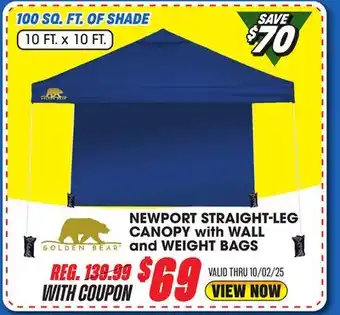 Big 5 Golden Bear Newport 10'x10' Straight-Leg Canopy with Wall offer