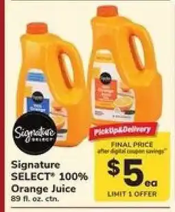 Safeway Signature SELECT 100% Orange Juice offer
