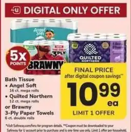 Safeway Bath Tissue or Brawny Paper Towels offer