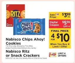 ShopRite Nabisco Chips Ahoy! Cookies or Nabisco Ritz or Snack Crackers offer