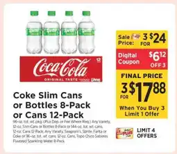 ShopRite Coke Slim Cans or Bottles 8-Pack or Cans 12-Pack offer