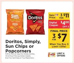 ShopRite Doritos, Simply, Sun Chips or Popcorners offer