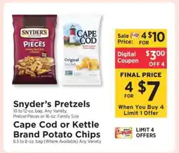 ShopRite Snyder’s Pretzels / Cape Cod or Kettle Brand Potato Chips offer