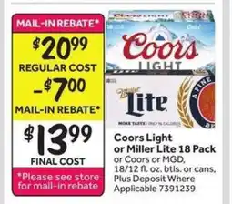 Stop&Shop Coors Light or Miller Lite 18 Pack offer