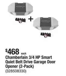 The Home Depot Chamberlain 3/4 HP Smart Quiet Belt Drive Garage Door Opener (2-Pack) offer