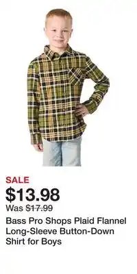 Cabela's Bass Pro Shops Plaid Flannel Long-Sleeve Button-Down Shirt for Boys offer