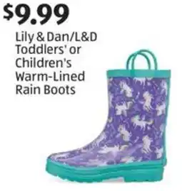 Aldi Lily & Dan/L&D Toddlers' or Children's Warm-Lined Rain Boots offer