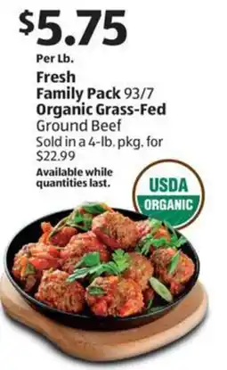 Aldi Fresh Family Pack 93/7 Organic Grass-Fed Ground Beef offer
