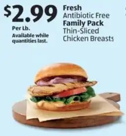 Aldi Fresh Antibiotic Free Family Pack Thin-Sliced Chicken Breasts offer