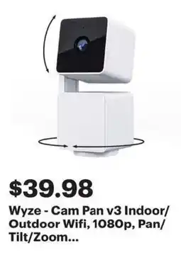 Best Buy Wyze - Cam Pan v3 Indoor/ Outdoor Wifi, 1080p, Pan/ Tilt/Zoom... offer