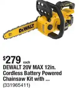 The Home Depot Dewalt 20v max 12in. cordless battery powered chainsaw kit offer