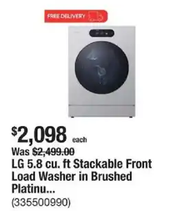 The Home Depot Lg 5.8 cu. ft stackable front load washer offer