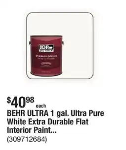 The Home Depot Behr ultra 1 gal. ultra pure white extra durable flat interior paint offer