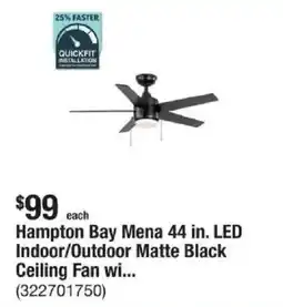 The Home Depot Hampton Bay Mena 44 in. LED Indoor/Outdoor Matte Black Ceiling Fan wi... offer