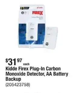The Home Depot Kidde Firex Plug-In Carbon Monoxide Detector, AA Battery Backup offer