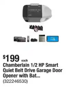 The Home Depot Chamberlain 1/2 HP Smart Quiet Belt Drive Garage Door Opener with Bat... offer