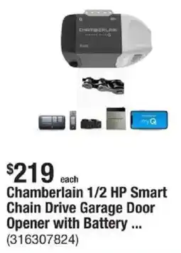The Home Depot Chamberlain 1/2 HP Smart Chain Drive Garage Door Opener with Battery offer